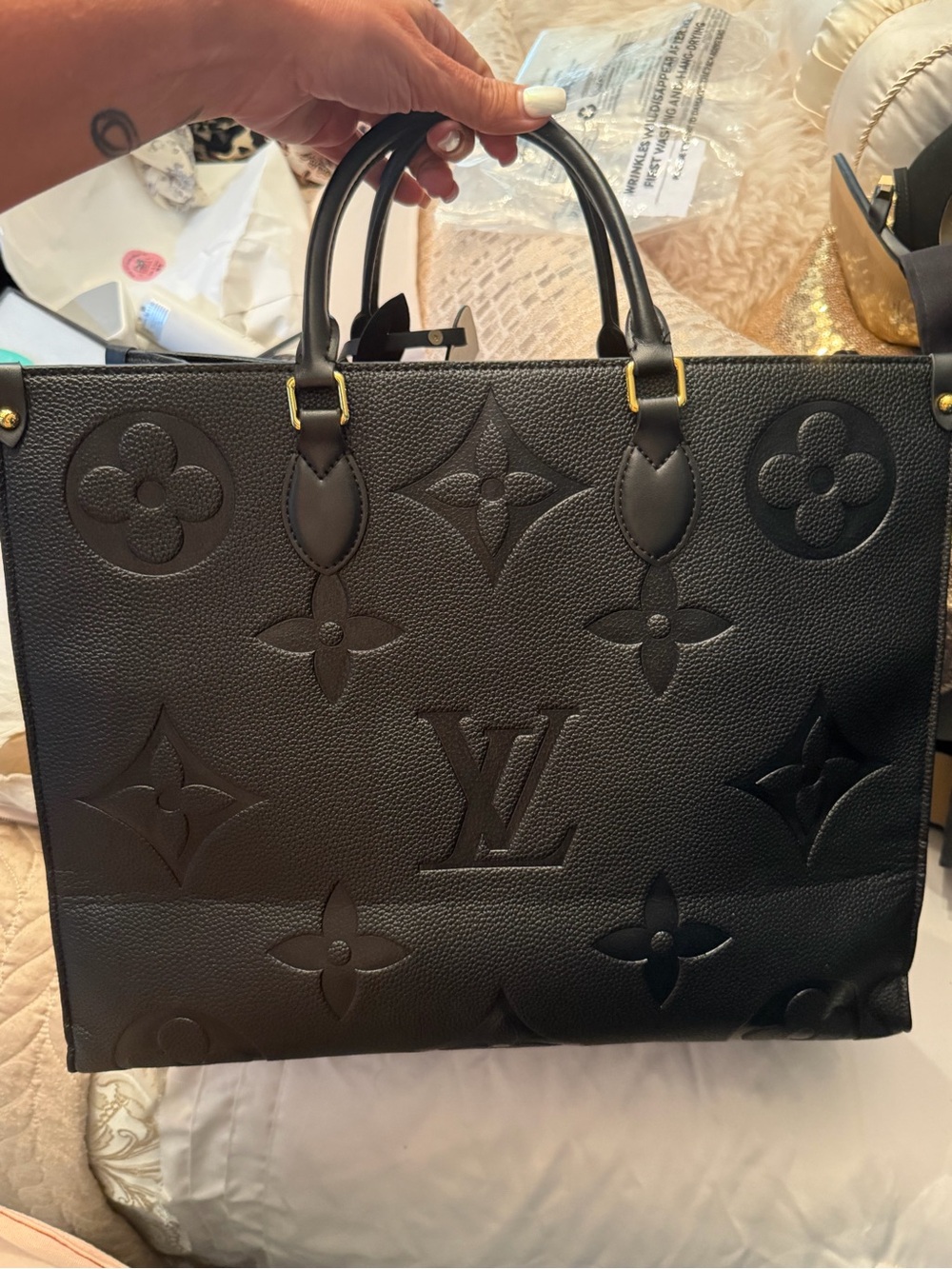 Men's Black Tote Bag with Orange Interior - Picture 5 of 10